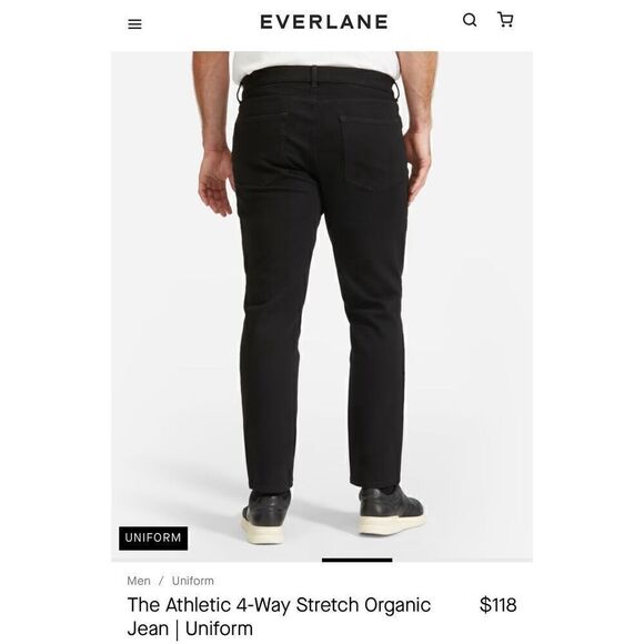 Everlane The Athletic 4-Way Stretch Organic Jean | Uniform Black Men’s 32 x 30 - Picture 2 of 13
